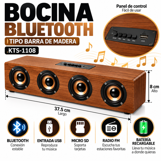 Bocina Bluetooth KTS-1108 Barra Tipo Madera | - Latyce