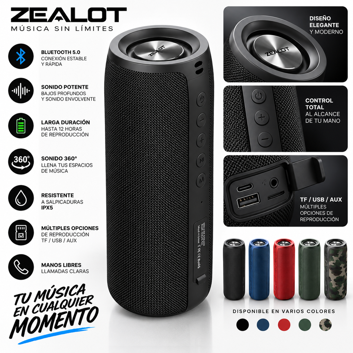 Bocina Inalámbrica Zealot S51 Resistente al Agua - Latyce