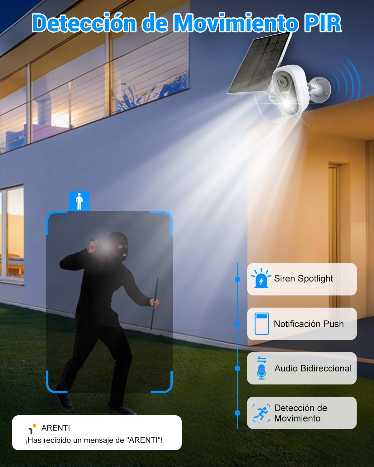 LAXIHUB Cámara Seguridad Exterior Solar Inalámbrica WiFi 3MP 2K