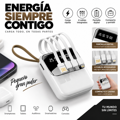 Bateria Power Bank Yisen 20,000 mah con 4 Puertos de Carga Rápida - Latyce