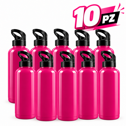 Pack 10 Botellas Deportivas Rosas 25 cm | Botella de Plástico con Tapa de Rosca y Asa - Latyce