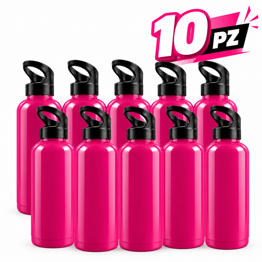 Pack 10 Botellas Deportivas Rosas 25 cm | Botella de Plástico con Tapa de Rosca y Asa - Latyce