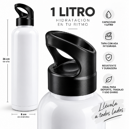 Botella Deportiva de 1 Litro con Tapa y Asa – Blanca | LATYCE