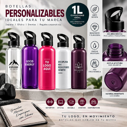 Botella Deportiva Morada de 1 Litro con Tapa Desmontable y Asa | LATYCE