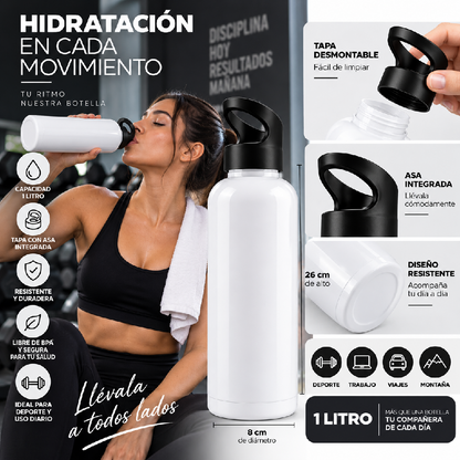 Botella Deportiva de 1 Litro con Tapa y Asa – Blanca | LATYCE