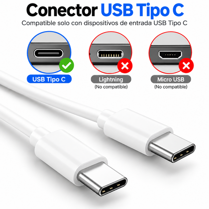 Pack 2 Cables USB Tipo C a Tipo C Blanco para Carga y Sincronización - Latyce