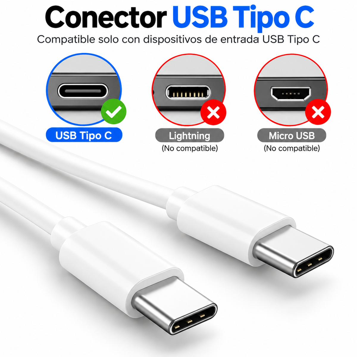 Cable USB Tipo C a Tipo C Blanco – Carga y Transferencia de Datos - Latyce