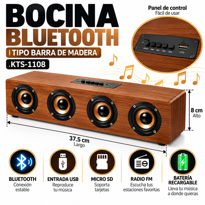Bocina Bluetooth KTS-1108 Barra Tipo Madera |  - Latyce