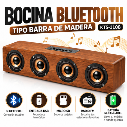 Bocina Bluetooth KTS-1108 Barra Tipo Madera |  - Latyce