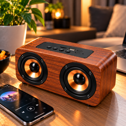 Bocina Bluetooth KTS-1612 Portátil | Diseño Madera | USB, Micro SD y AUX - Latyce