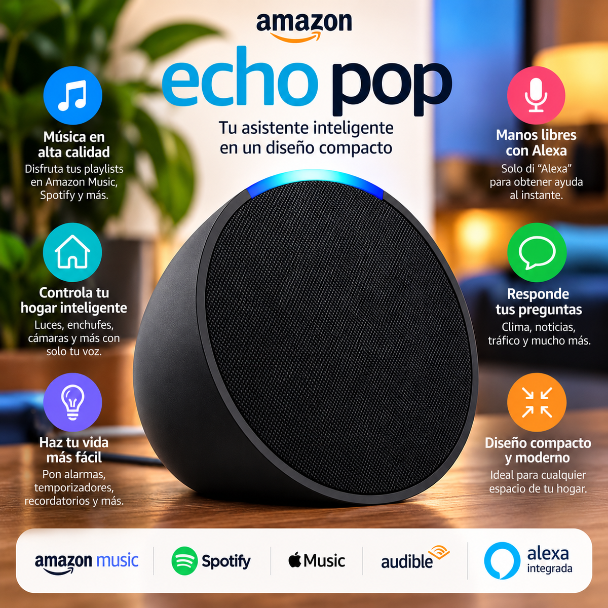 Alexa Bocina Inteligente Echo Pop Negra - Latyce